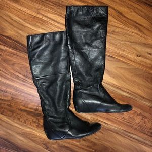 Black Faux Leather Wedge Boots